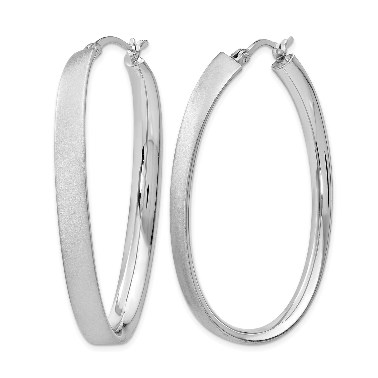 Sterling Silver Oval Hoop Earrings with Satin and Polished Finish, Minimalist Modern Design