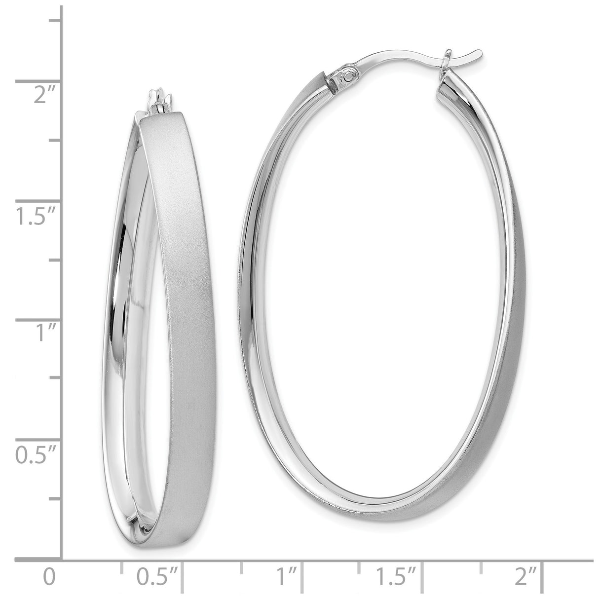 Sterling Silver Oval Hoop Earrings with Satin and Polished Finish, Minimalist Modern Design
