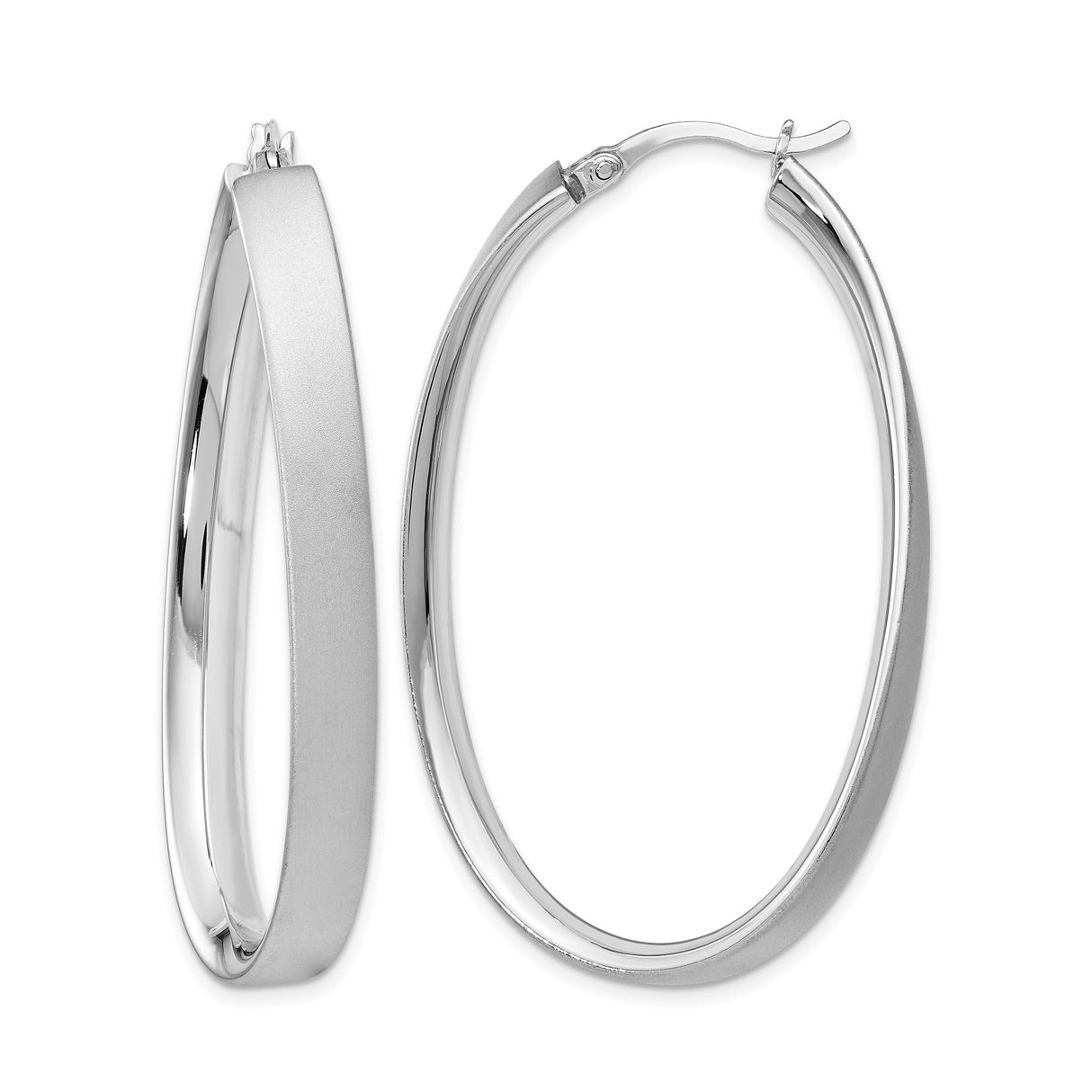 Sterling Silver Oval Hoop Earrings with Satin and Polished Finish, Minimalist Modern Design
