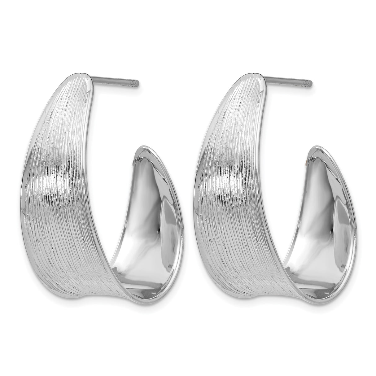 Sterling Silver Hoop Earrings with Brushed Matte Finish, Wide Curved Modern Design