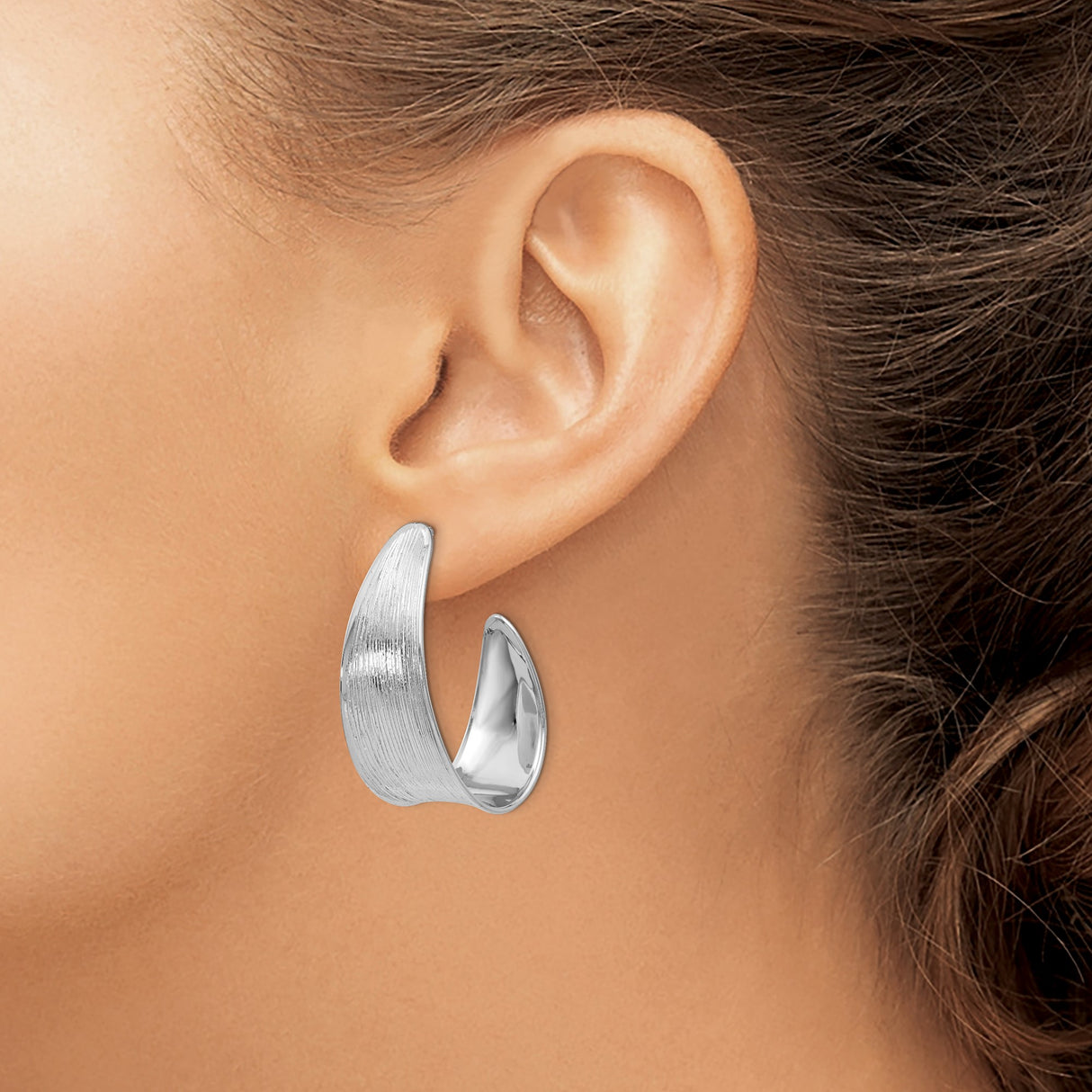 Sterling Silver Hoop Earrings with Brushed Matte Finish, Wide Curved Modern Design