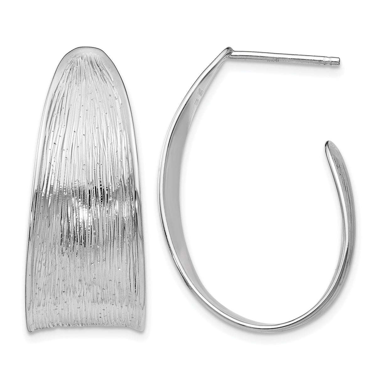 Sterling Silver Hoop Earrings with Brushed Matte Finish, Wide Curved Modern Design