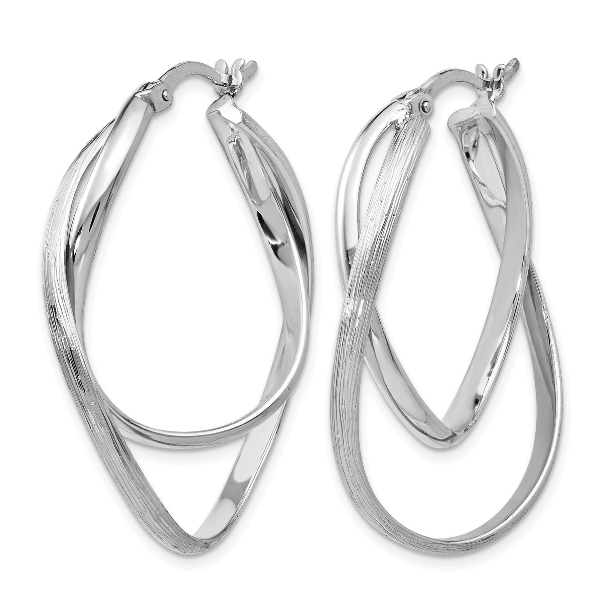 Sterling Silver Twisted Hoop Earrings with Double Layered Polished and Textured Design