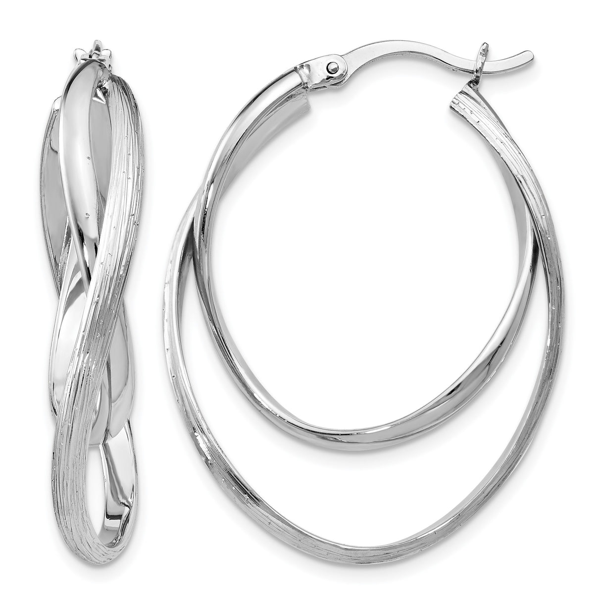 Sterling Silver Twisted Hoop Earrings with Double Layered Polished and Textured Design