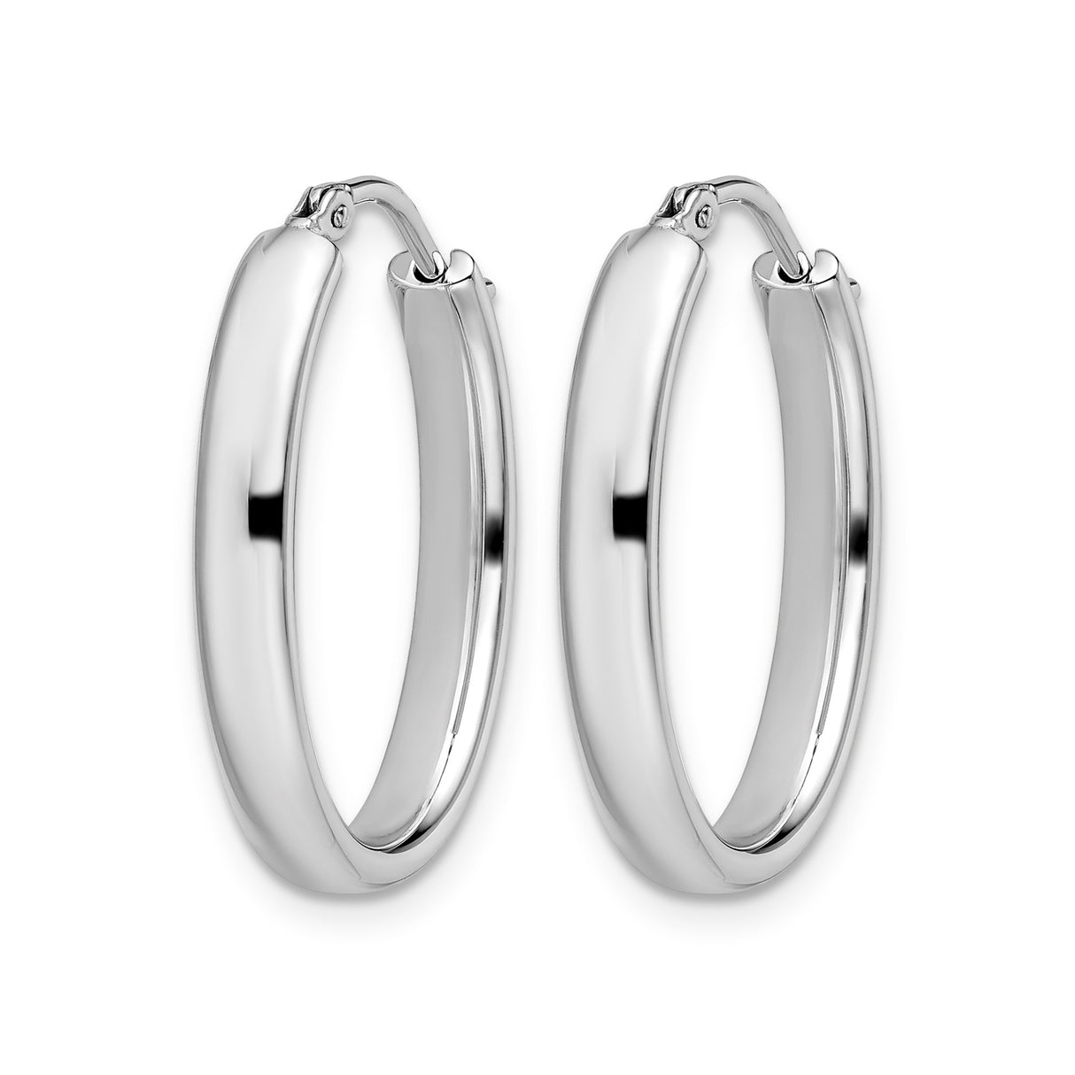 Sterling Silver Oval Hoop Earrings with Smooth Polished Finish and Hinged Closure for Women