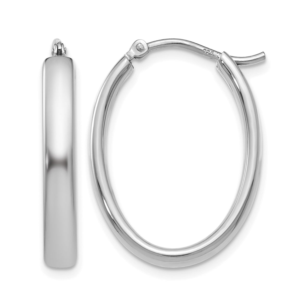 Sterling Silver Oval Hoop Earrings with Smooth Polished Finish and Hinged Closure for Women