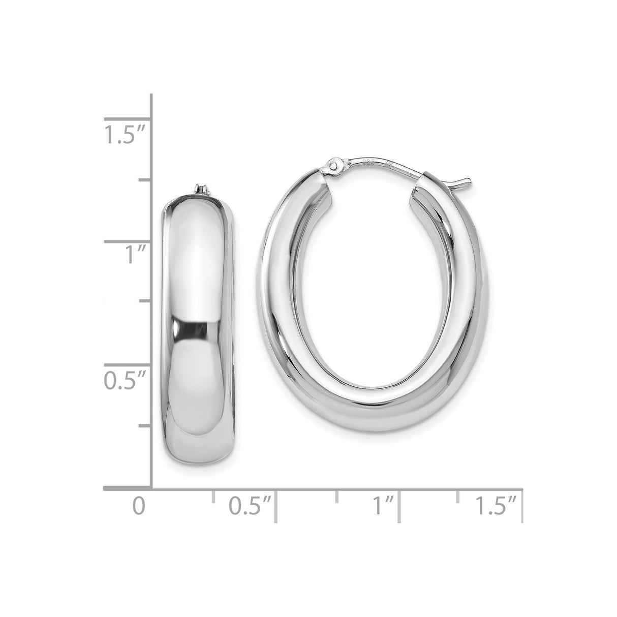 Sterling Silver Oval Hoop Earrings with High Polish Finish and Hinged Back for Women