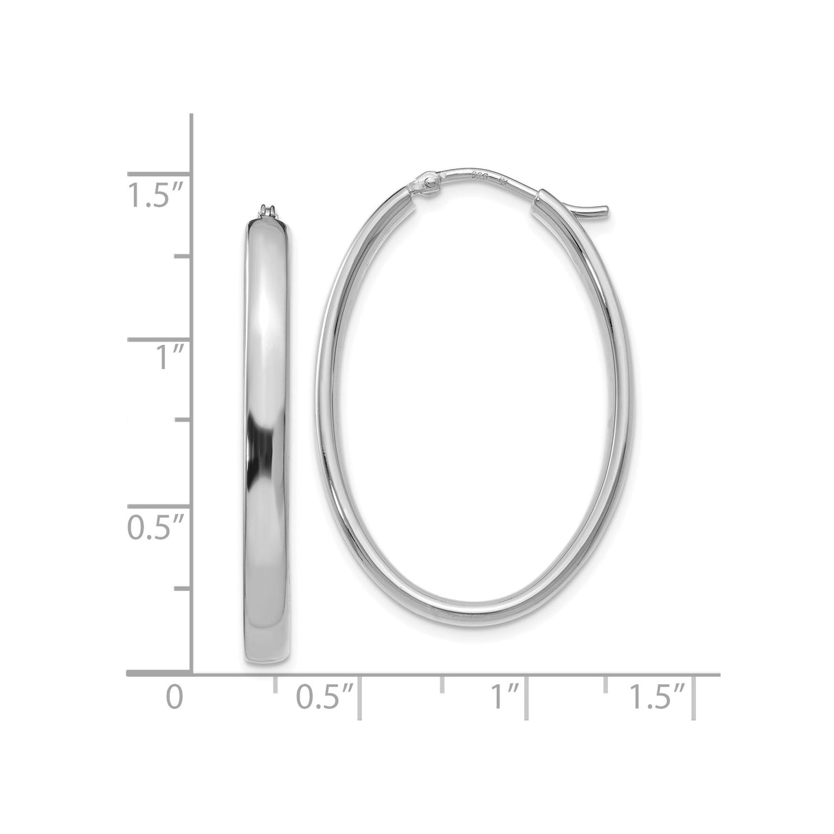 Sterling Silver Oval Hoop Earrings, Polished Finish, Lightweight Classic Design