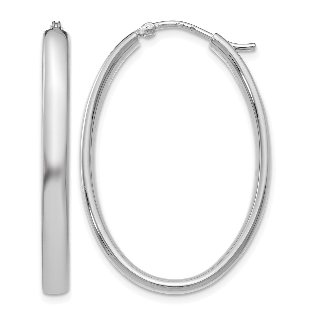 Sterling Silver Oval Hoop Earrings, Polished Finish, Lightweight Classic Design