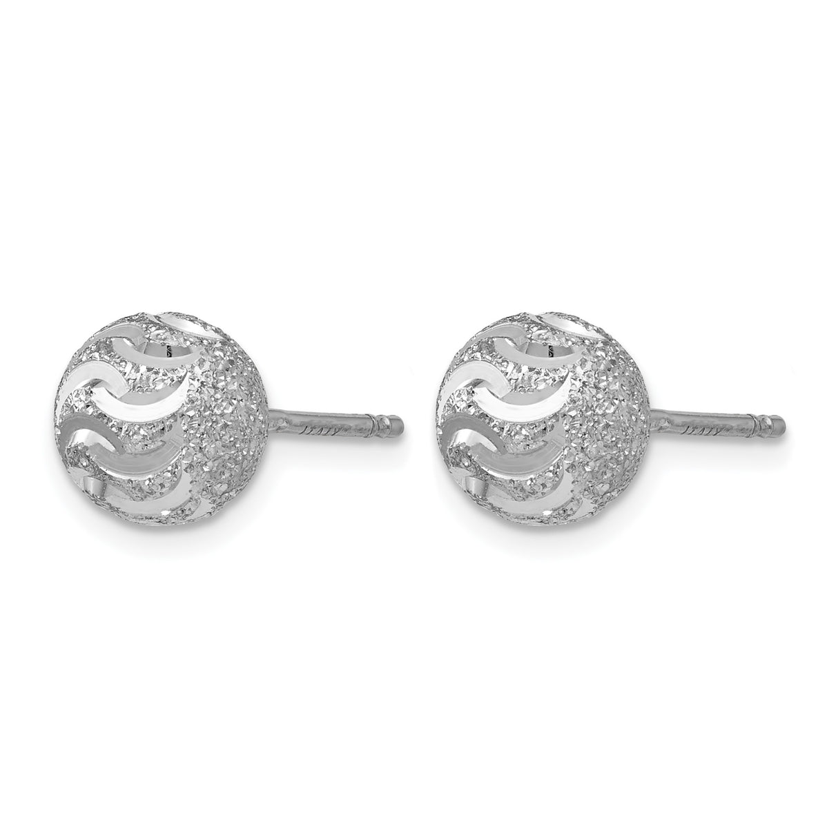 Sterling Silver Ball Stud Earrings with Textured Pave and Polished Wave Design