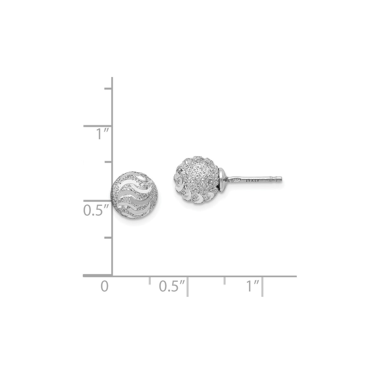 Sterling Silver Ball Stud Earrings with Textured Pave and Polished Wave Design