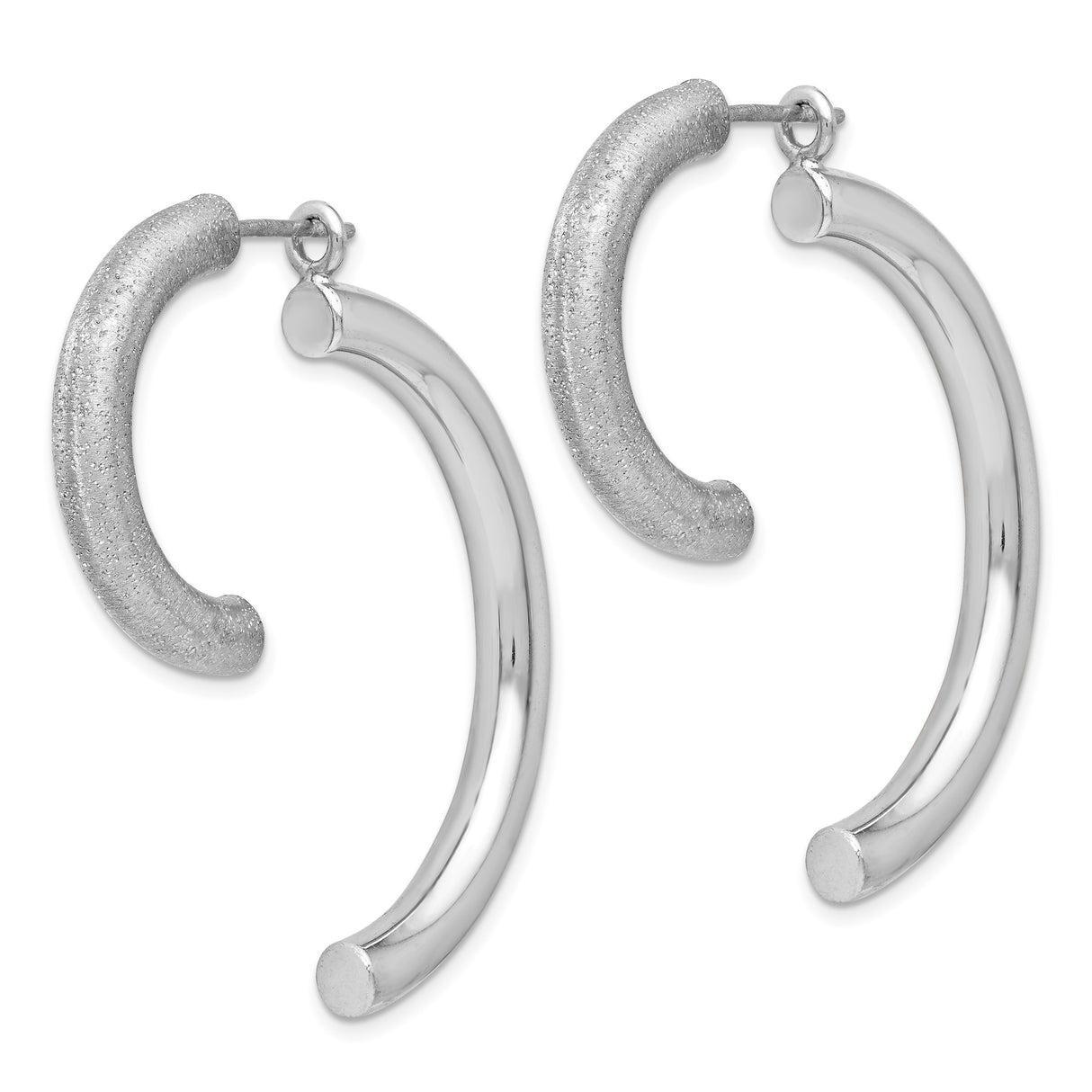 Sterling Silver Hoop Earrings, Medium Satin Polished Textured Round Design for Women