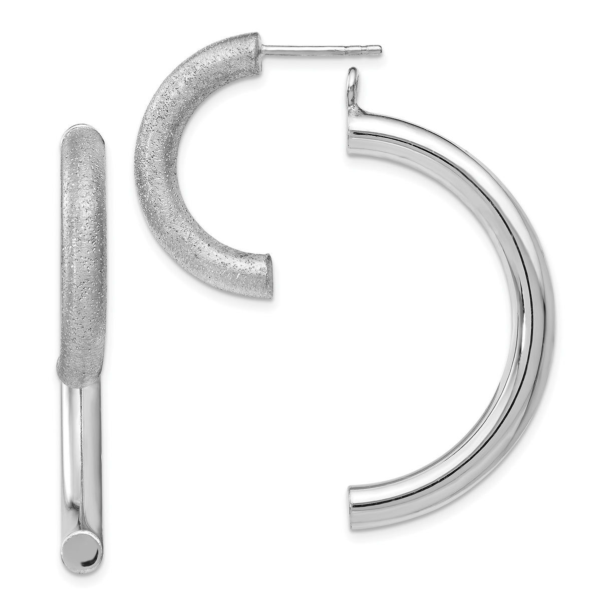 Sterling Silver Hoop Earrings, Medium Satin Polished Textured Round Design for Women