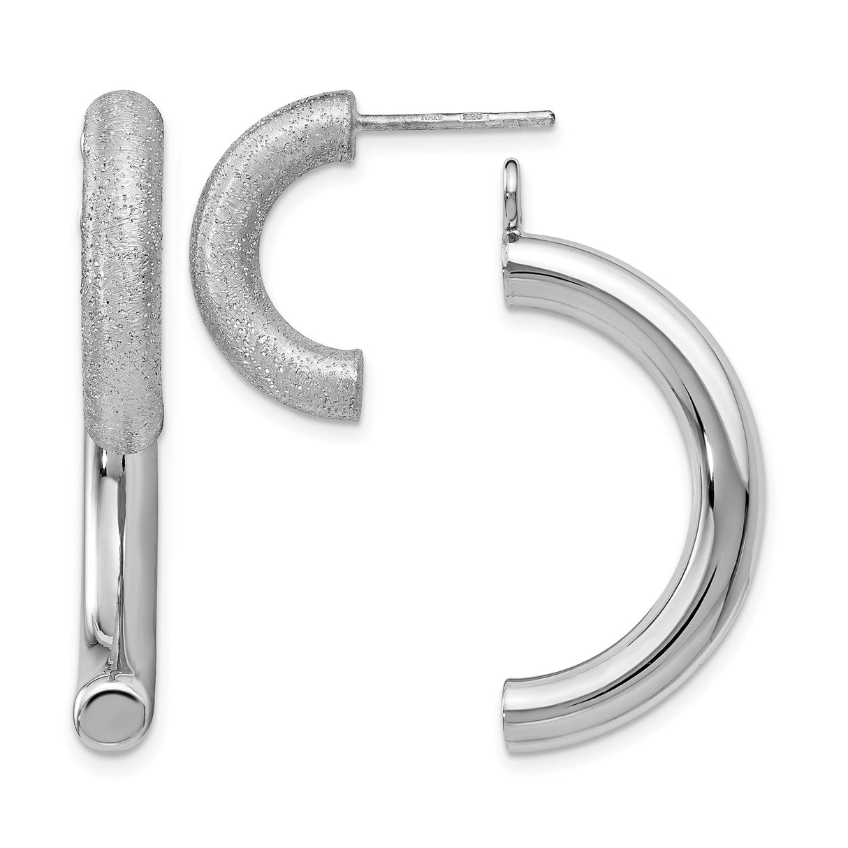 Sterling Silver Half Hoop Earrings with Matte and Polished Finish, Modern Minimalist Design