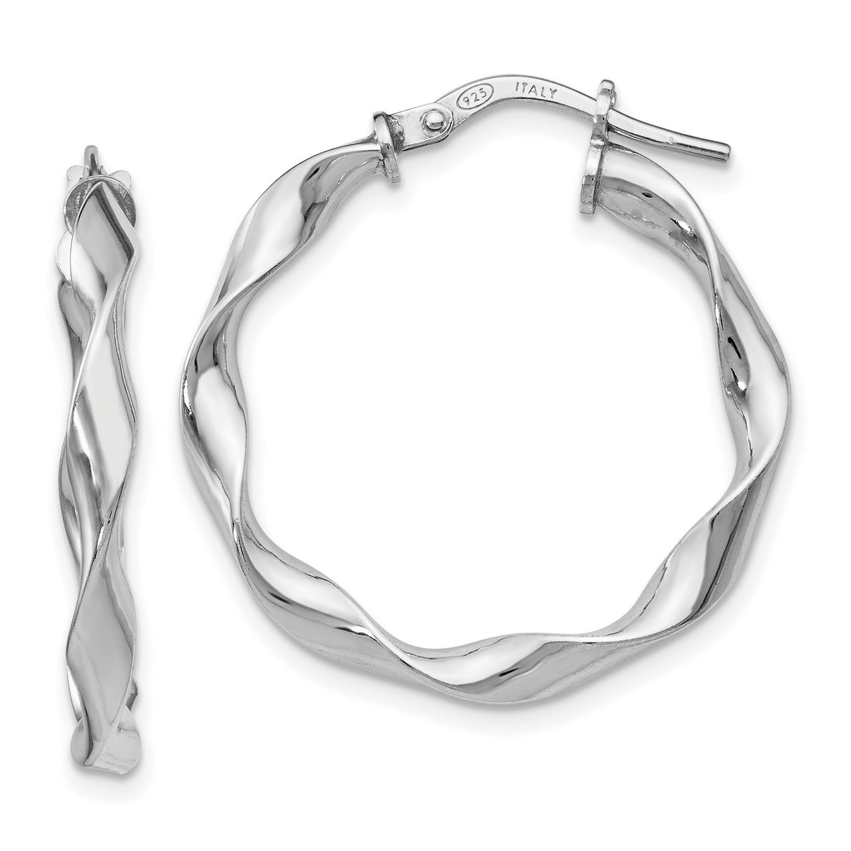 Sterling Silver Twisted Hoop Earrings, Lightweight Modern Wave Design for Women