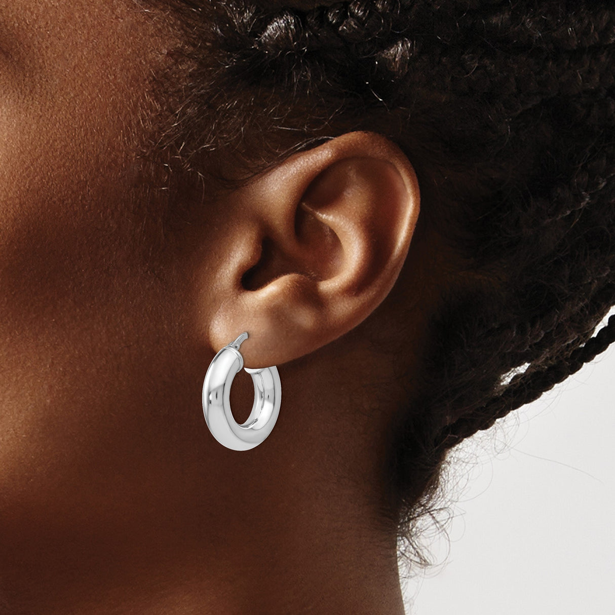 Sterling Silver Hoop Earrings, Chunky Polished Round Design, Classic Everyday Style for Women