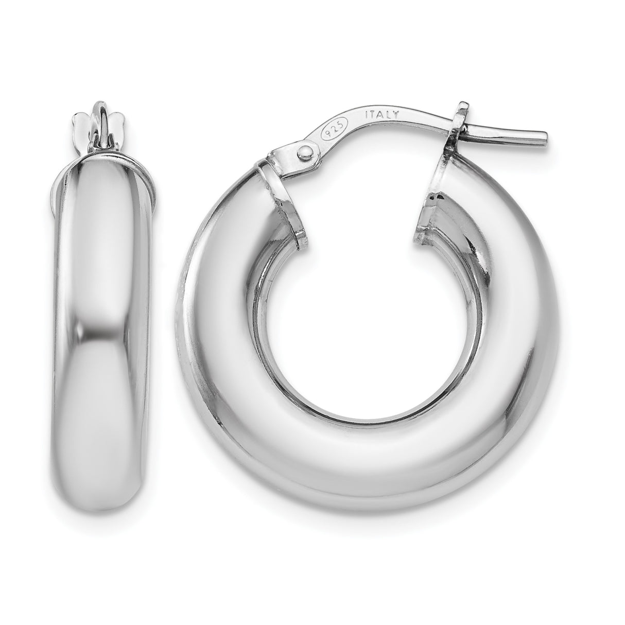 Sterling Silver Hoop Earrings, Chunky Polished Round Design, Classic Everyday Style for Women