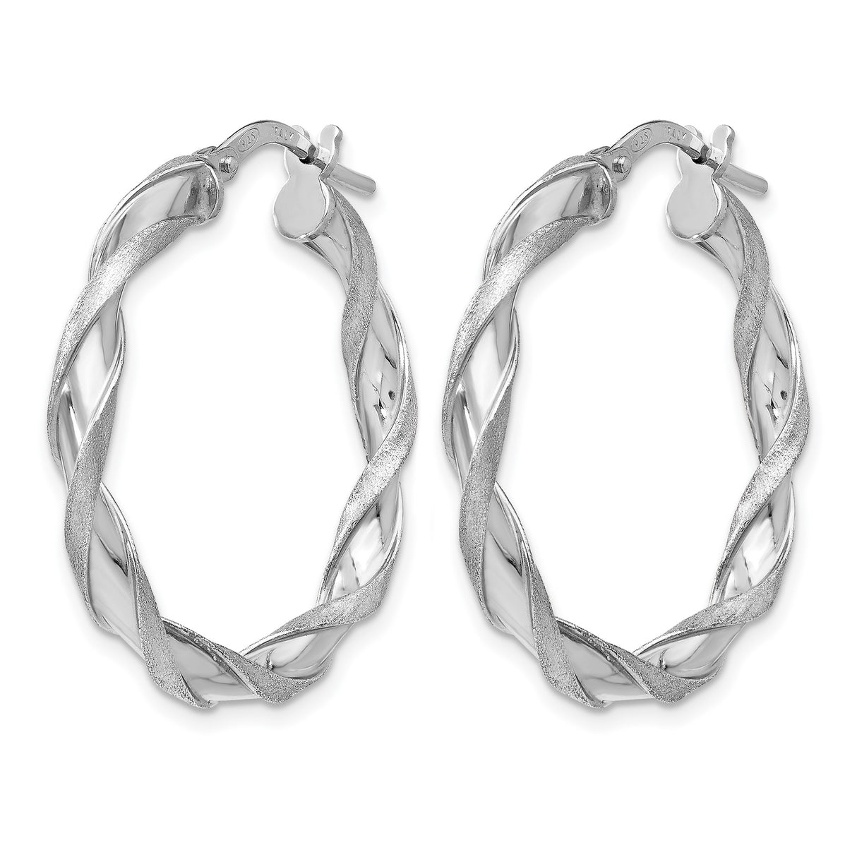 Sterling Silver Twisted Hoop Earrings with Rope Design and Textured Finish