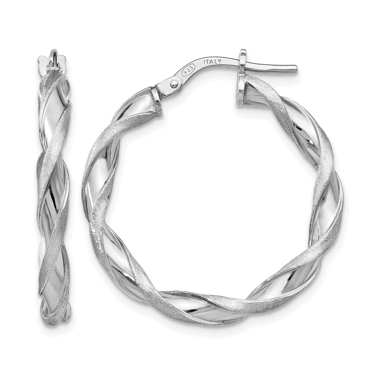 Sterling Silver Twisted Hoop Earrings with Rope Design and Textured Finish
