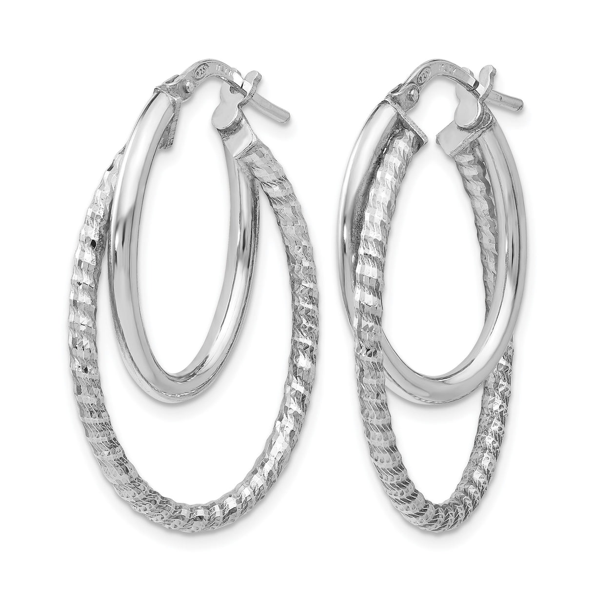 Sterling Silver Double Hoop Earrings, Twisted and Textured Oval Design, Lightweight Finish