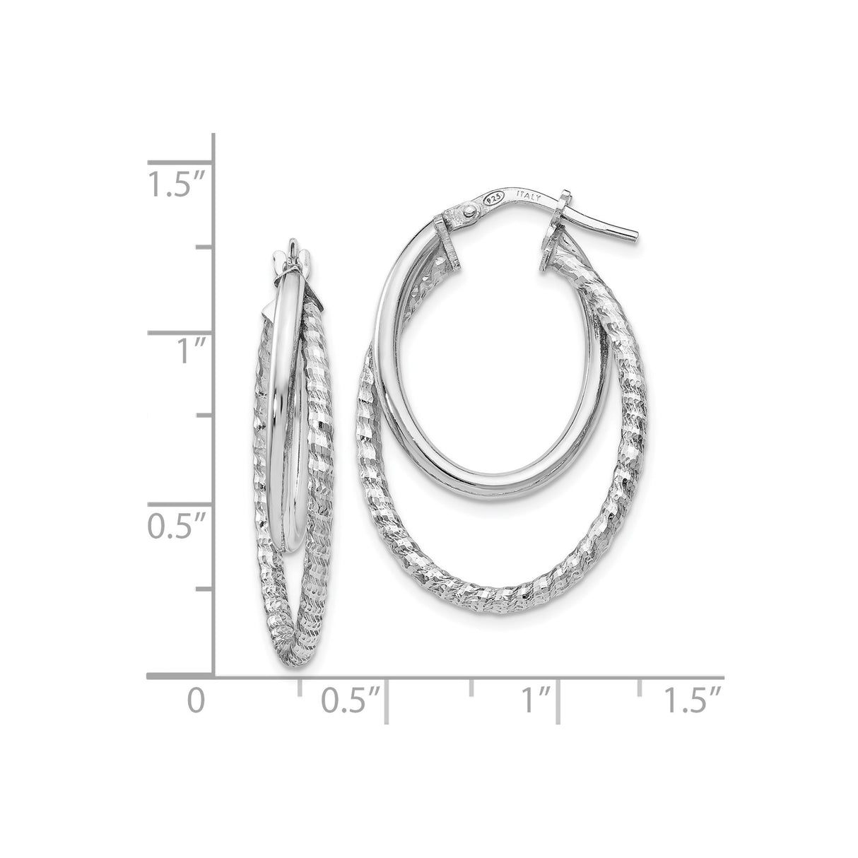 Sterling Silver Double Hoop Earrings, Twisted and Textured Oval Design, Lightweight Finish