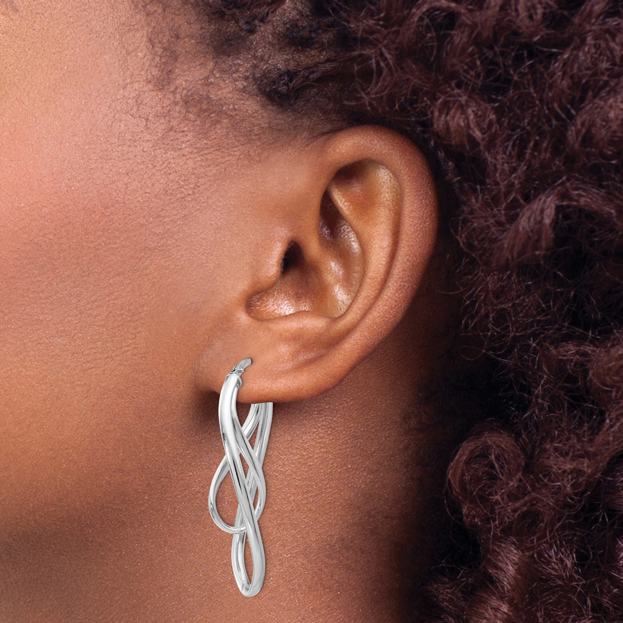 Sterling Silver Twisted Teardrop Hoop Earrings, Lightweight Modern Fluid Oval Design