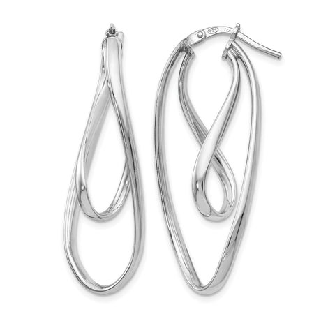 Sterling Silver Twisted Teardrop Hoop Earrings, Lightweight Modern Fluid Oval Design