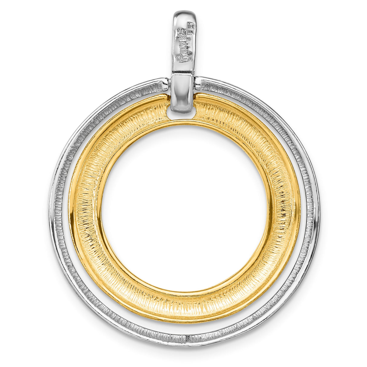 Sterling Silver Open Circle Pendant with Brushed Gold-Tone Inner Ring, Minimalist Modern Style