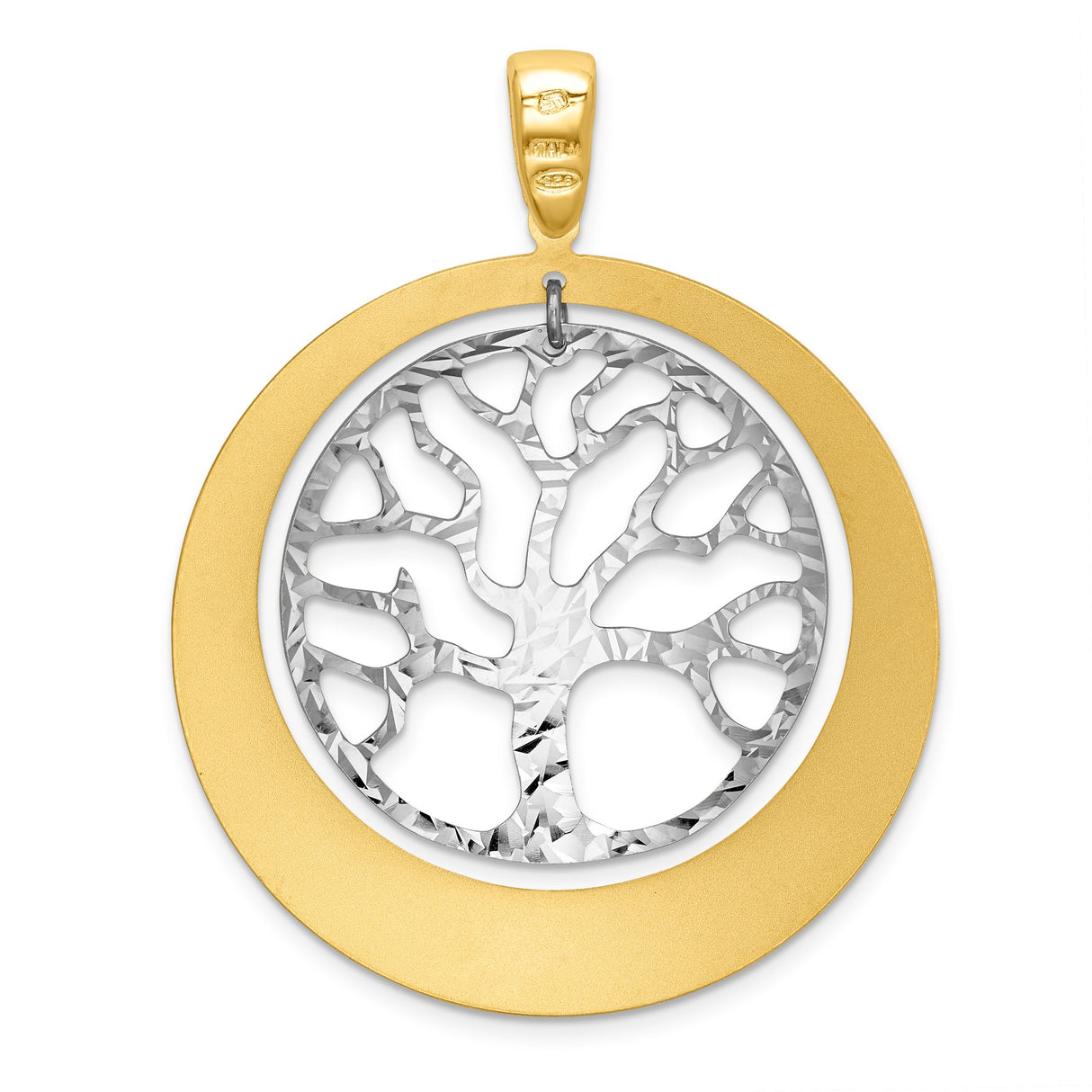 Sterling Silver Tree of Life Pendant with Gold Plated Cutout Medallion for Women