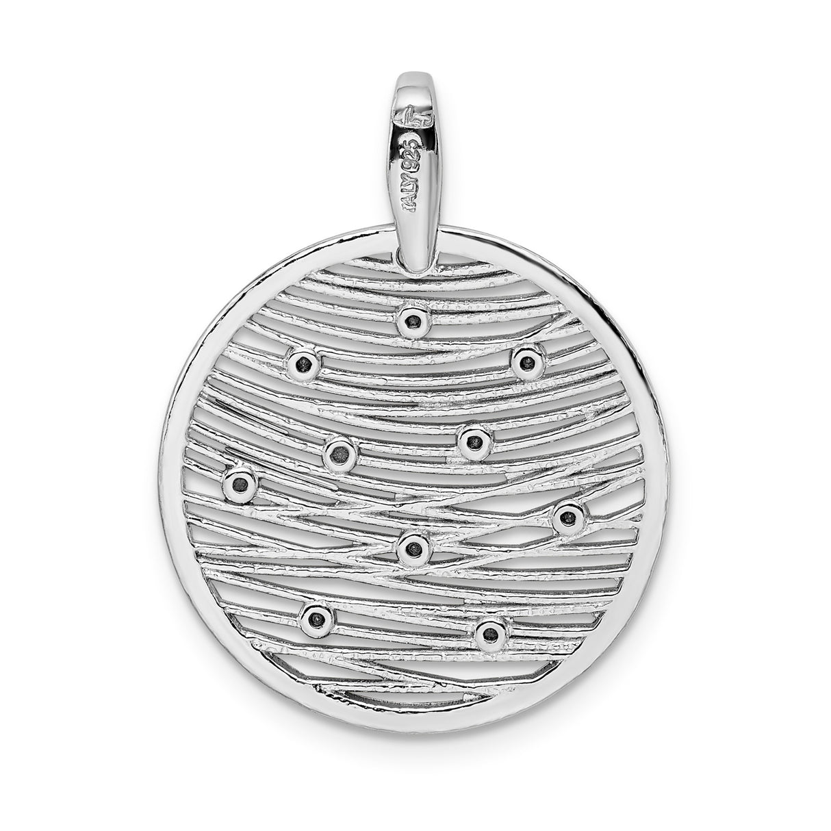 Sterling Silver Wave Pendant with Cubic Zirconia, Abstract Night Sky Design, Celestial Disc Charm
