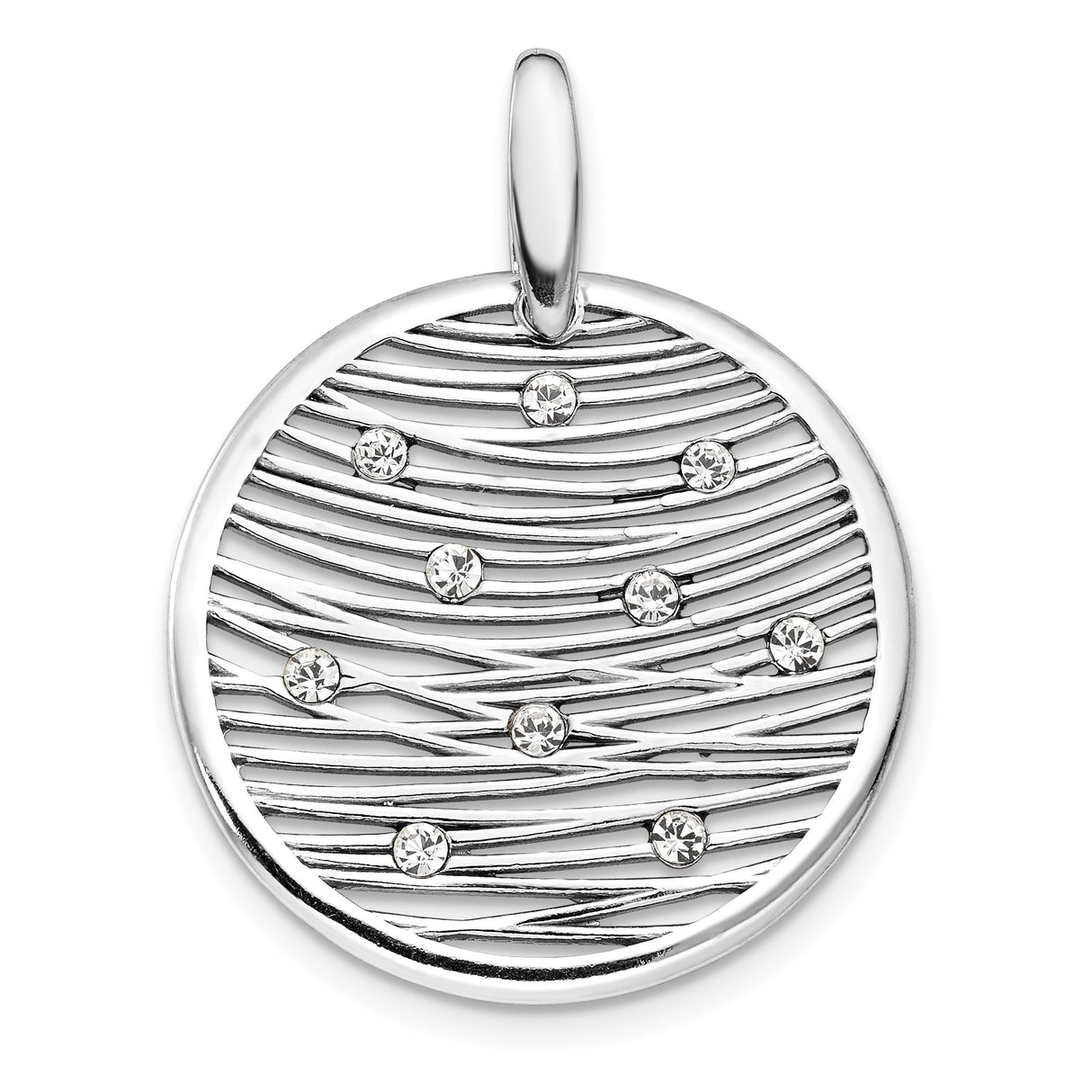 Sterling Silver Wave Pendant with Cubic Zirconia, Abstract Night Sky Design, Celestial Disc Charm