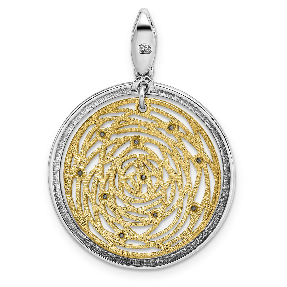 Sterling Silver Spiral Pendant with Cubic Zirconia, 14k Gold Plated, Abstract Geometric Design