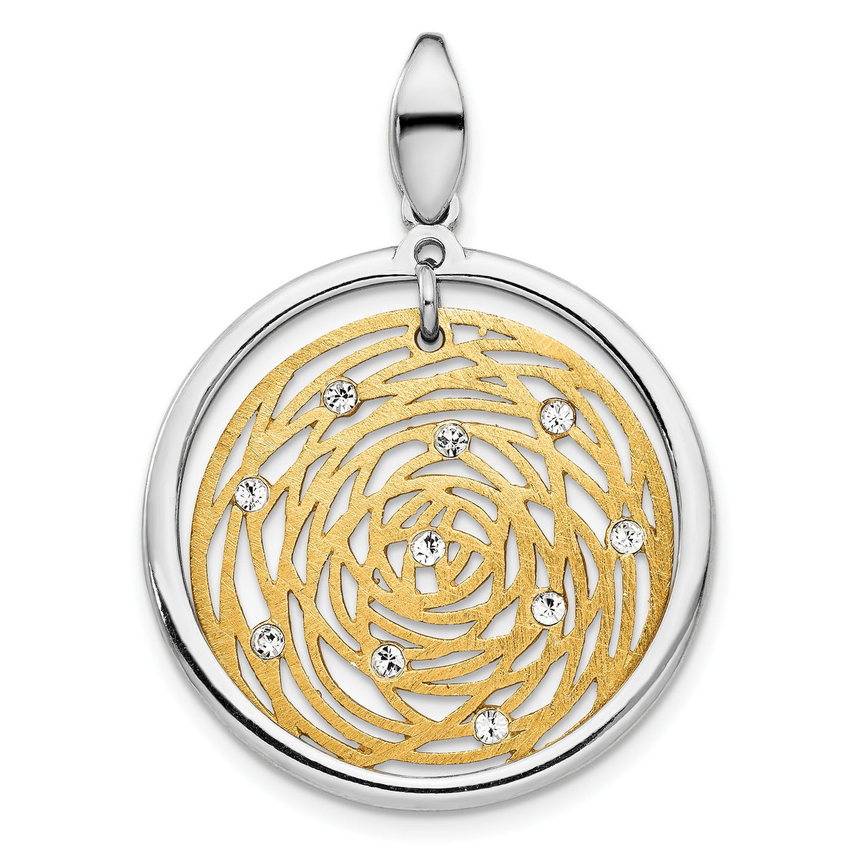 Sterling Silver Spiral Pendant with Cubic Zirconia, 14k Gold Plated, Abstract Geometric Design