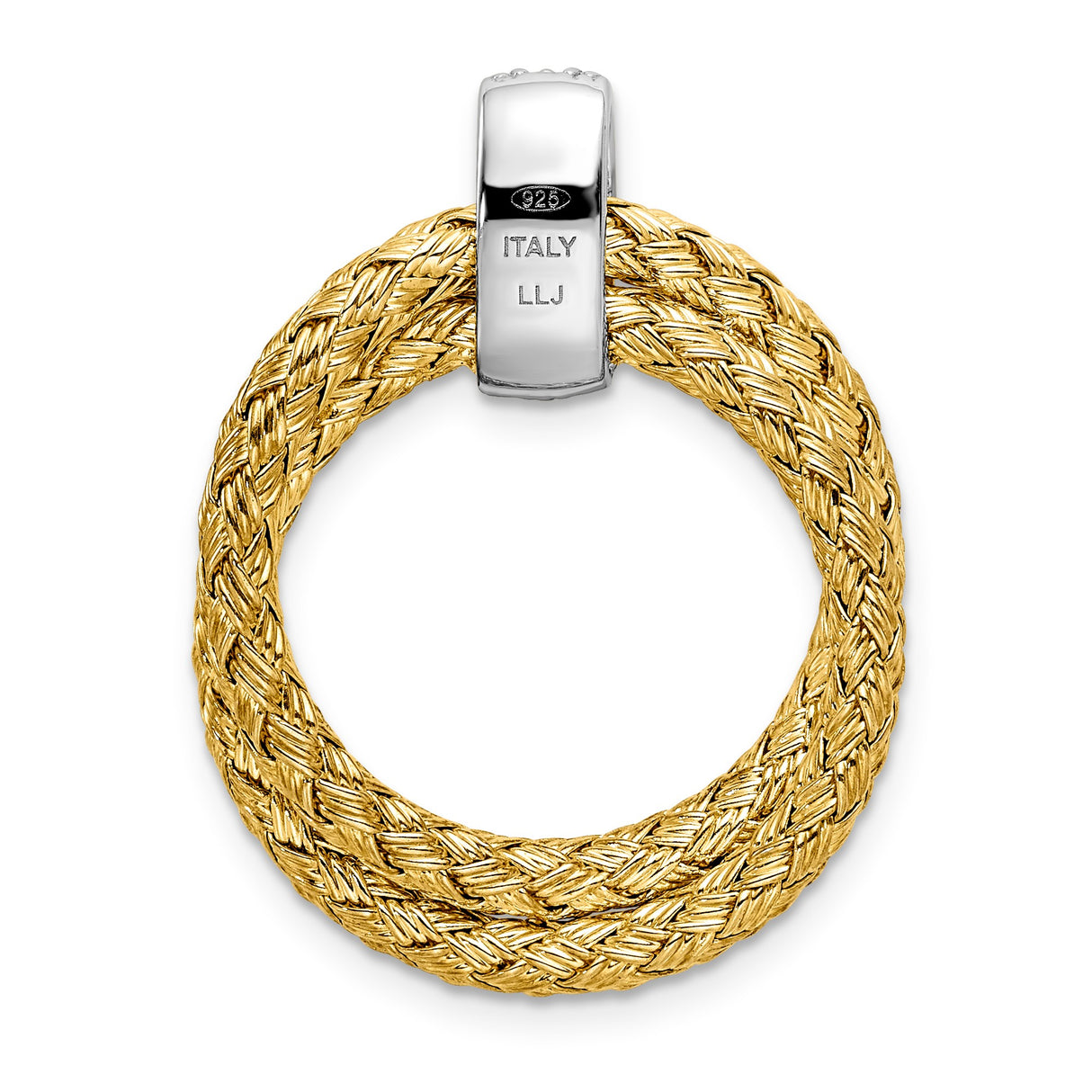 Sterling Silver Pendant with Cubic Zirconia, Braided Circle Design, Two-Tone Unity Eternity Symbol