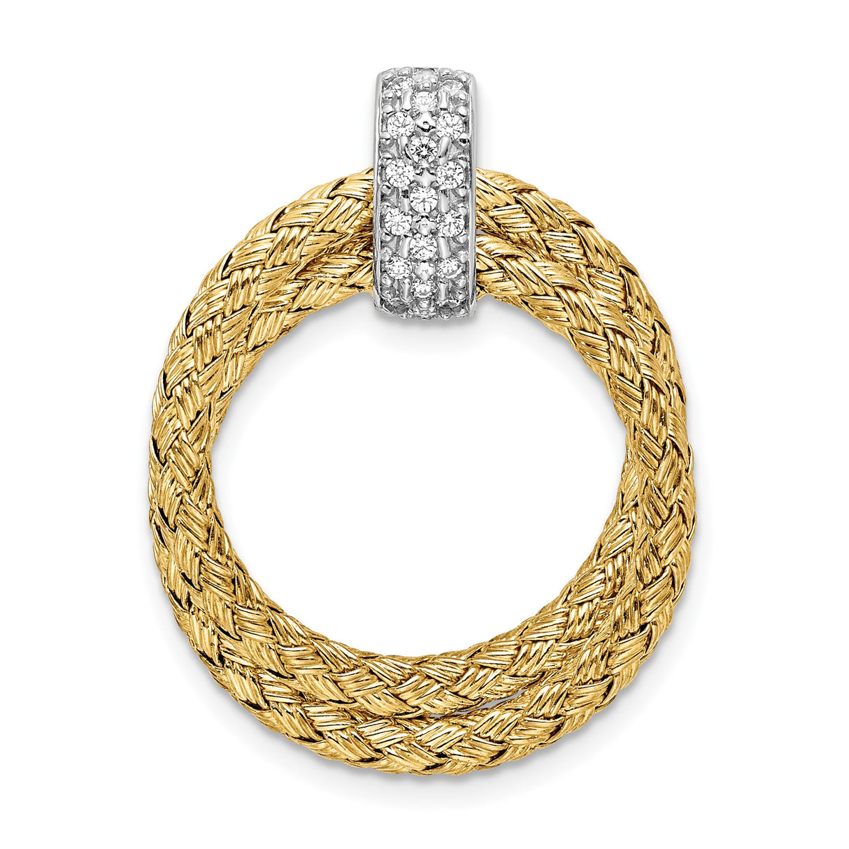 Sterling Silver Pendant with Cubic Zirconia, Braided Circle Design, Two-Tone Unity Eternity Symbol