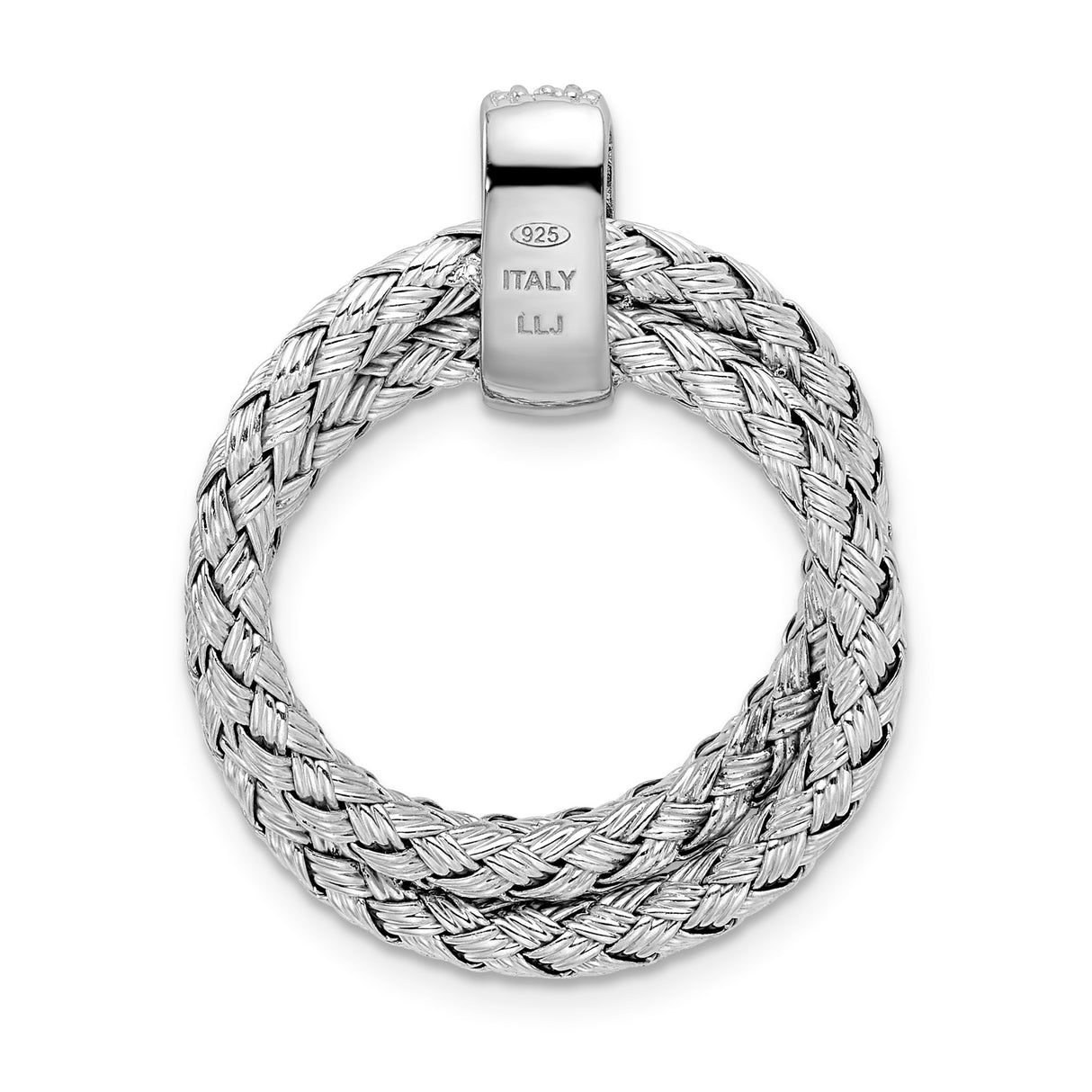 Sterling Silver Circle Pendant with Braided Design and Cubic Zirconia Bail