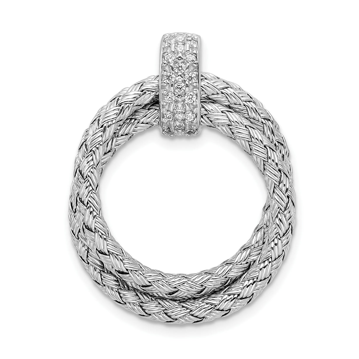 Sterling Silver Circle Pendant with Braided Design and Cubic Zirconia Bail