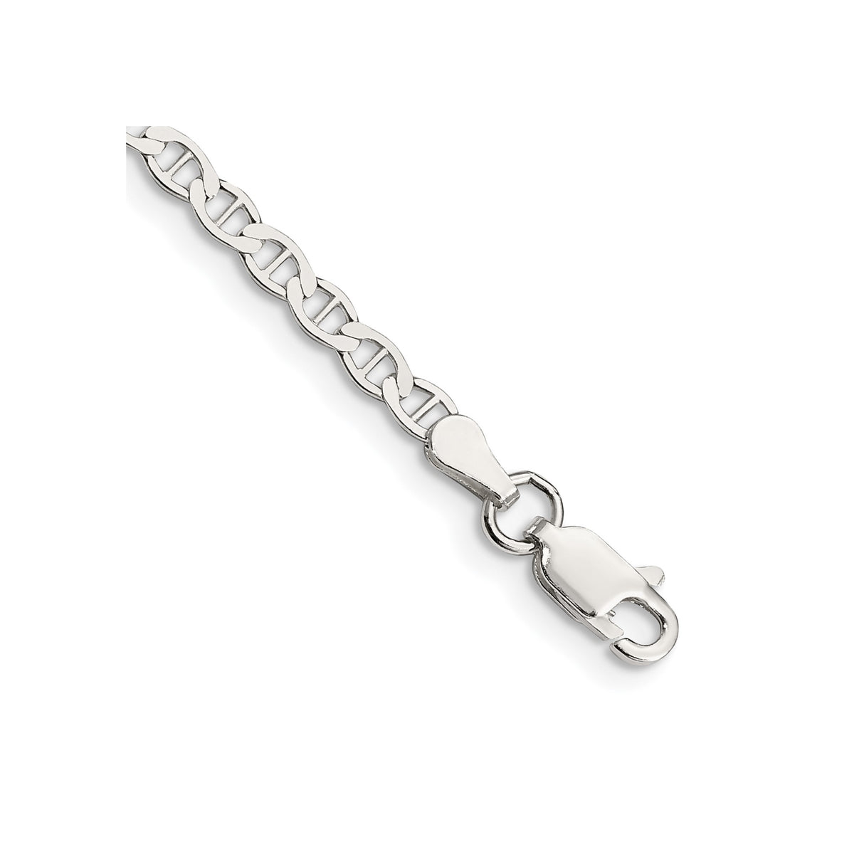 925 White Gold 3.1 mm Polished Chain Bracelet shown for scale