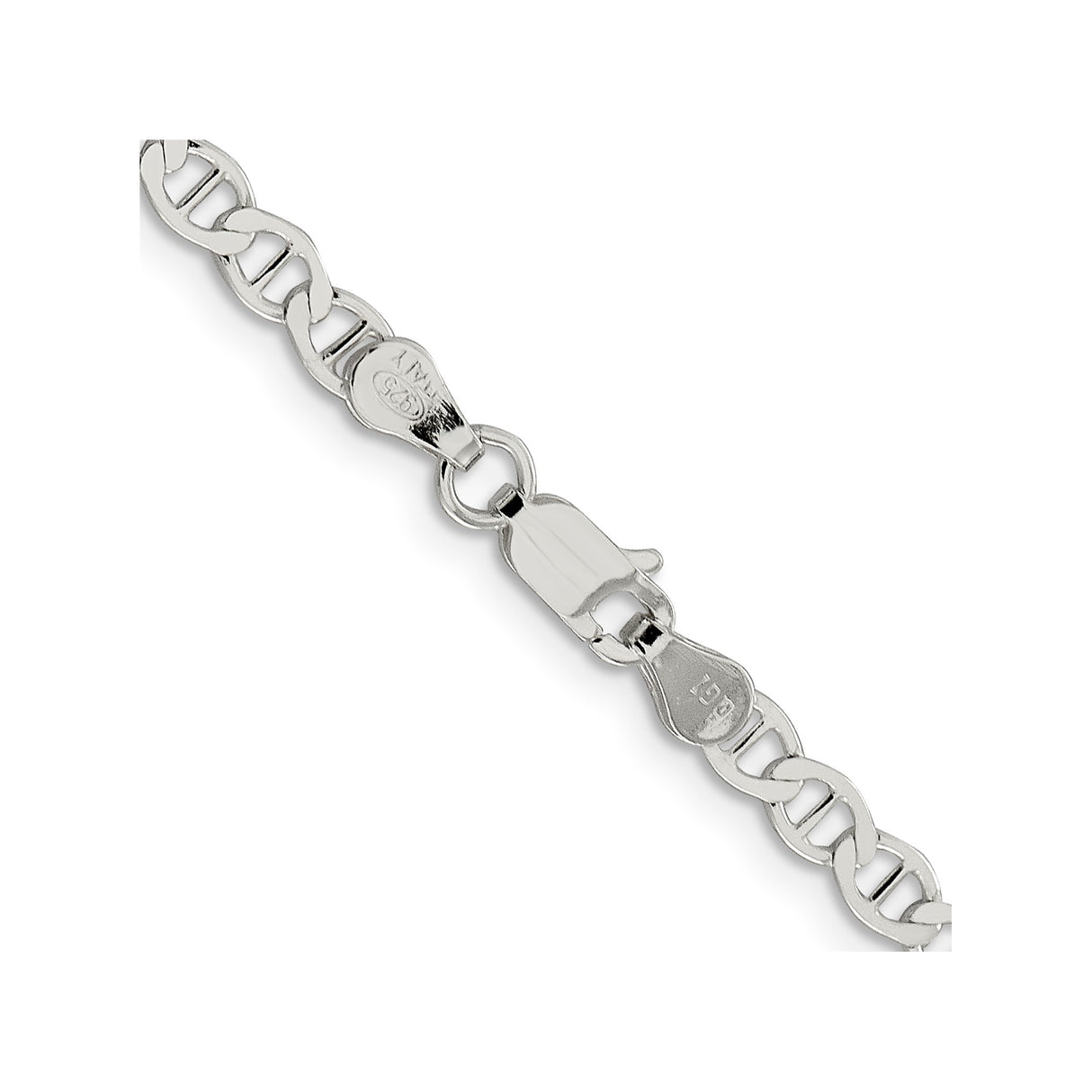925 White Gold 4 mm Polished Chain Necklace alternate angle
