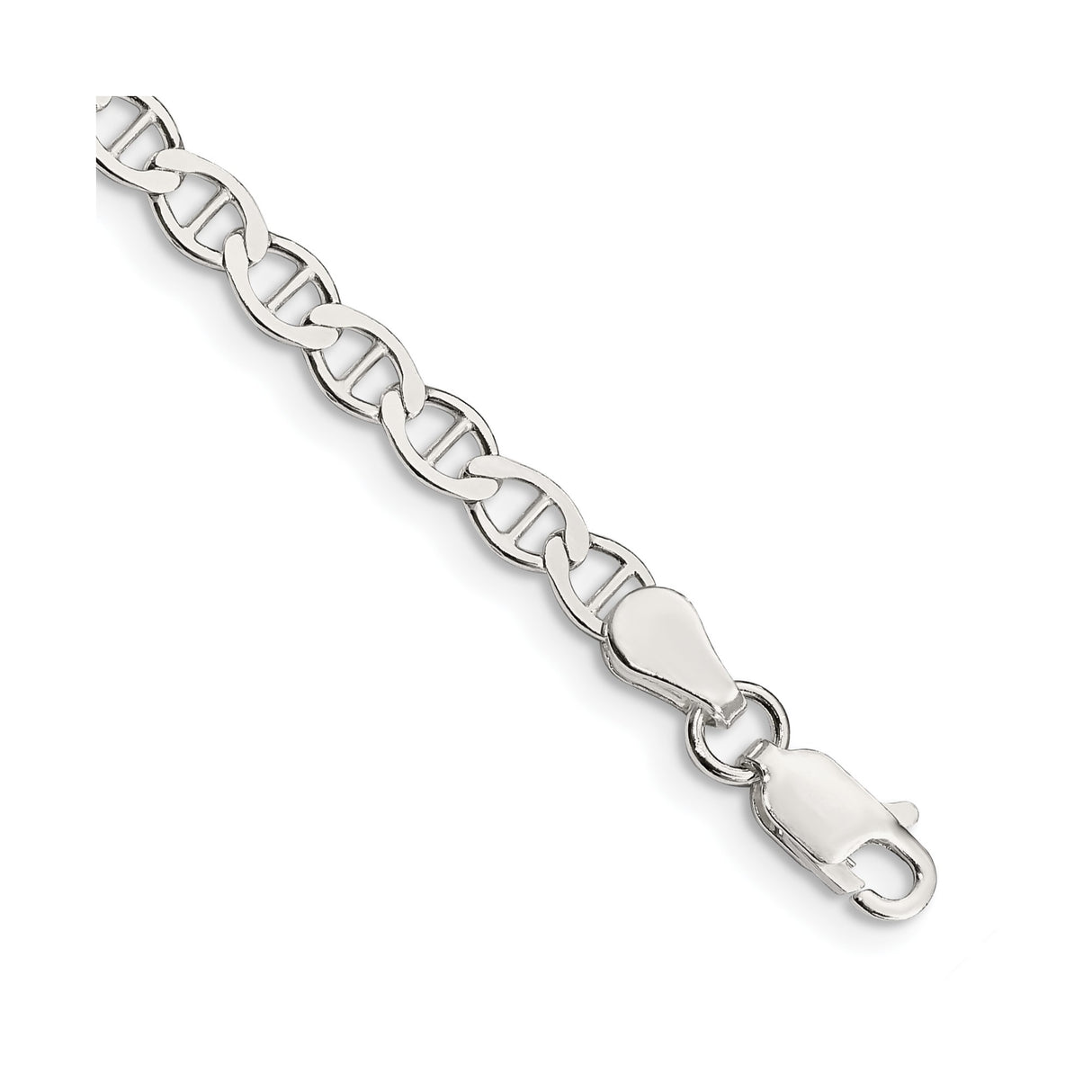925 White Gold 4 mm Polished Chain Anklet shown for scale