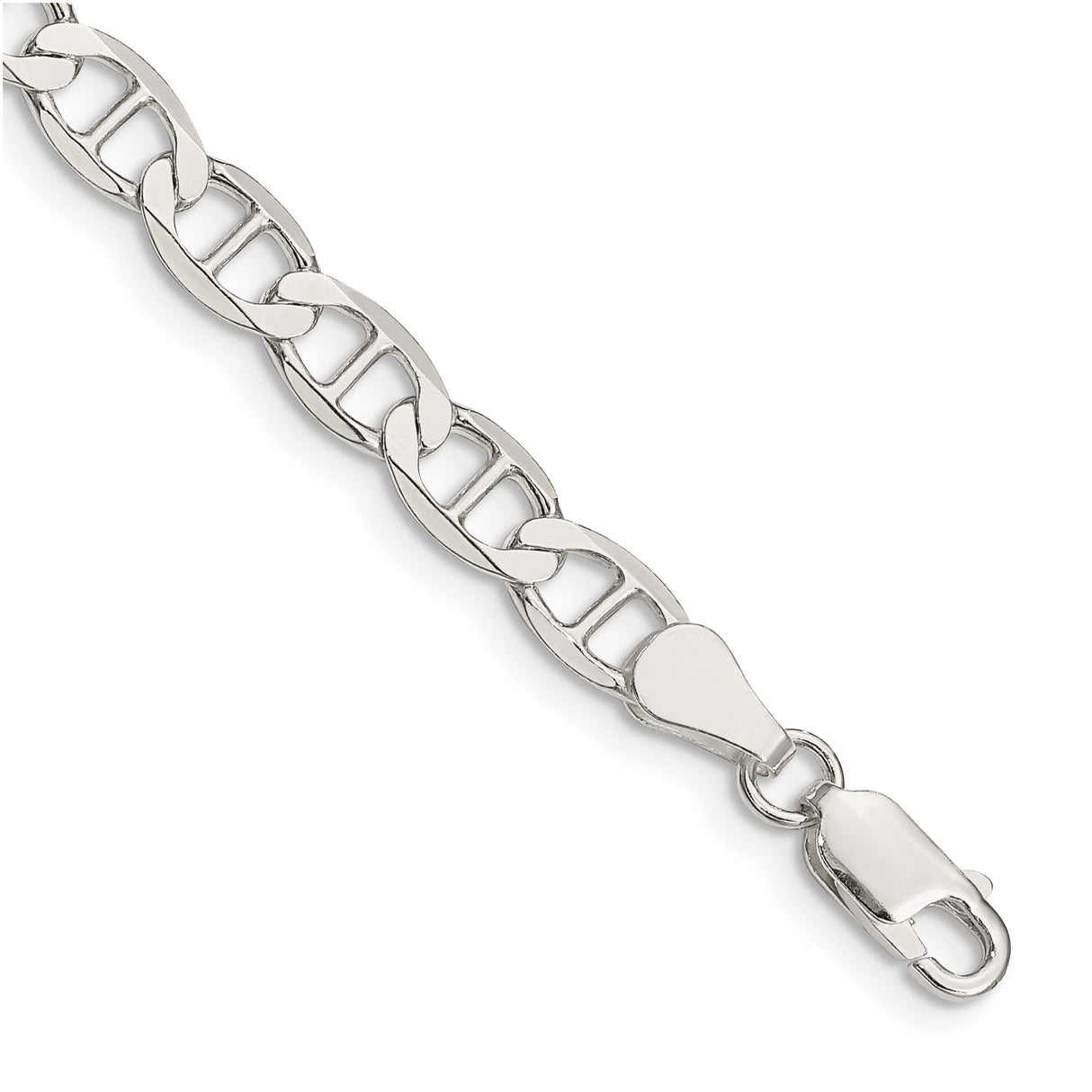 925 White Gold 5.7 mm Polished Chain Bracelet shown for scale