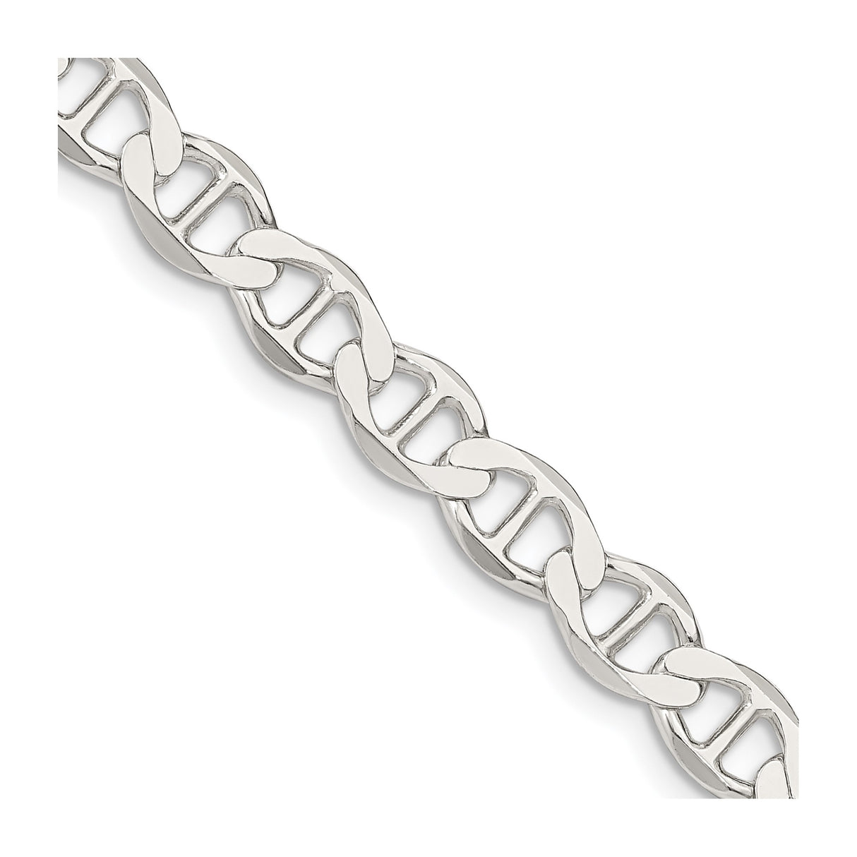 925 White Gold 7.1 mm Polished Chain Necklace detail view