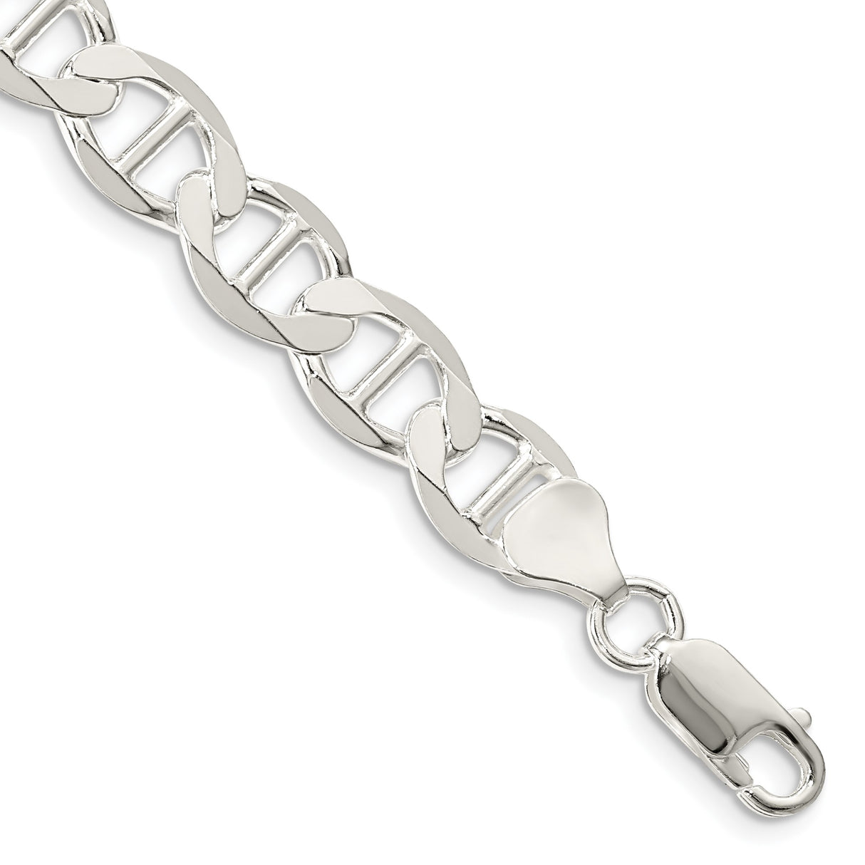 925 White Gold 8.9 mm Polished Chain Bracelet shown for scale