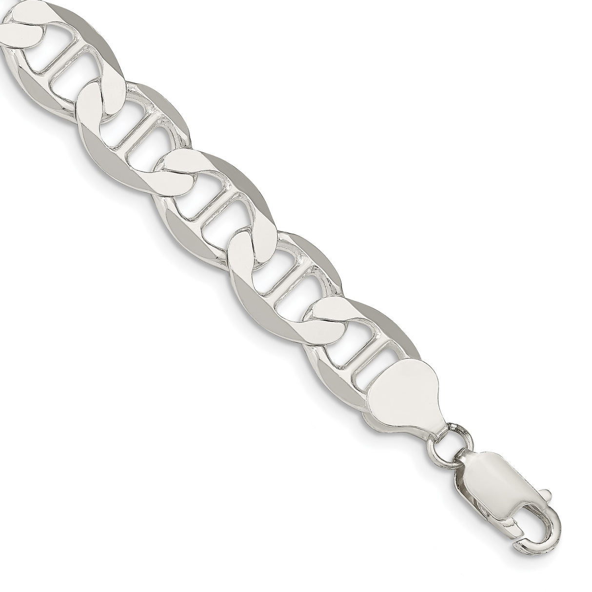 925 White Gold 9.95 mm Polished Chain Bracelet shown for scale
