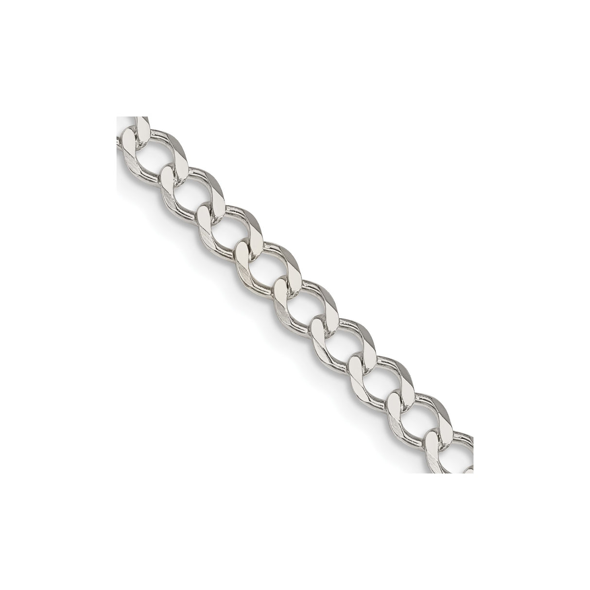 925 White Gold 4.5 mm Curb Chain Necklace, Polished detail view