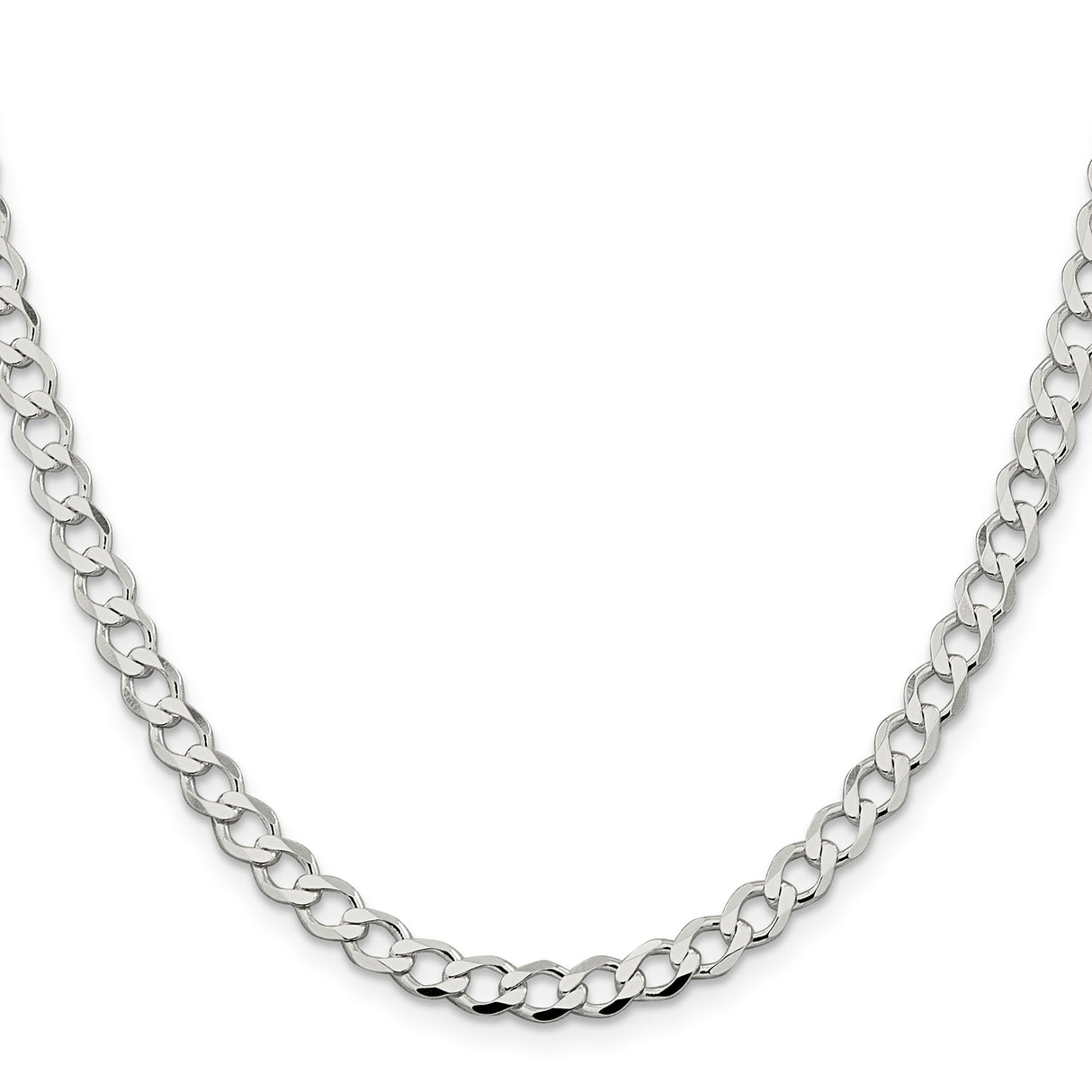 925 White Gold 5.3 mm Curb Chain Necklace, Polished