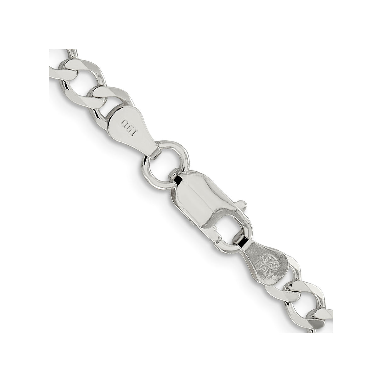925 White Gold 5.3 mm Curb Chain Necklace, Polished alternate angle