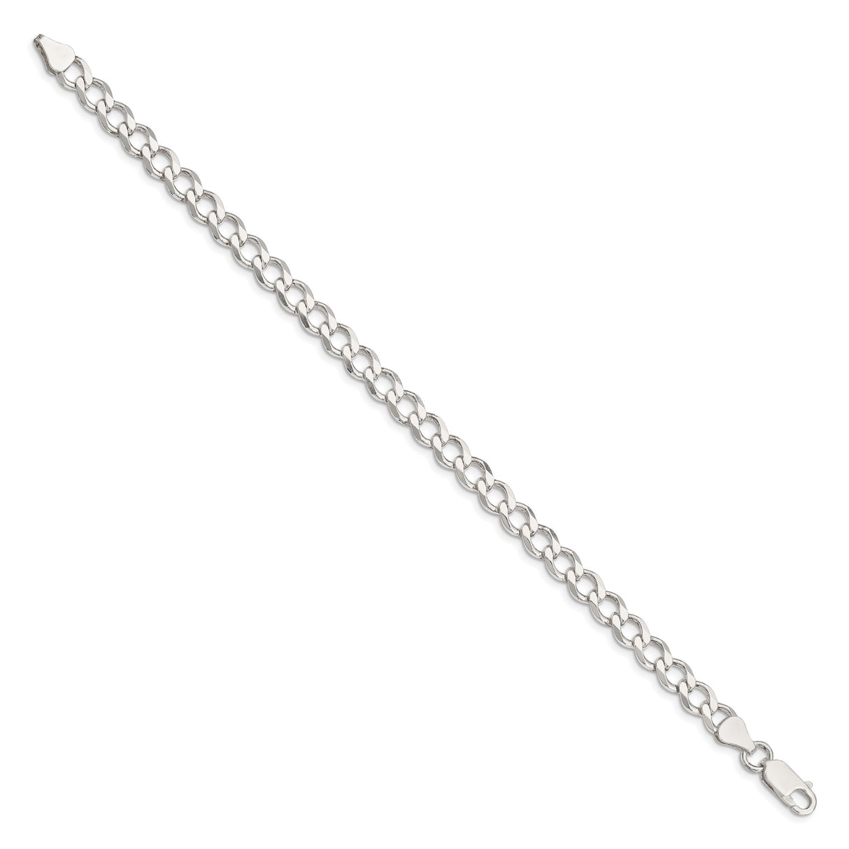 925 White Gold 6.7 mm Curb Chain Bracelet, Polished