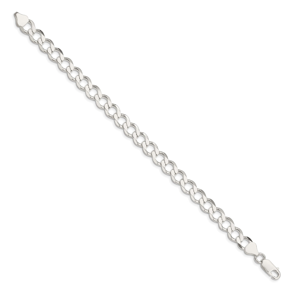 925 White Gold 8.1 mm Curb Chain Bracelet, Polished