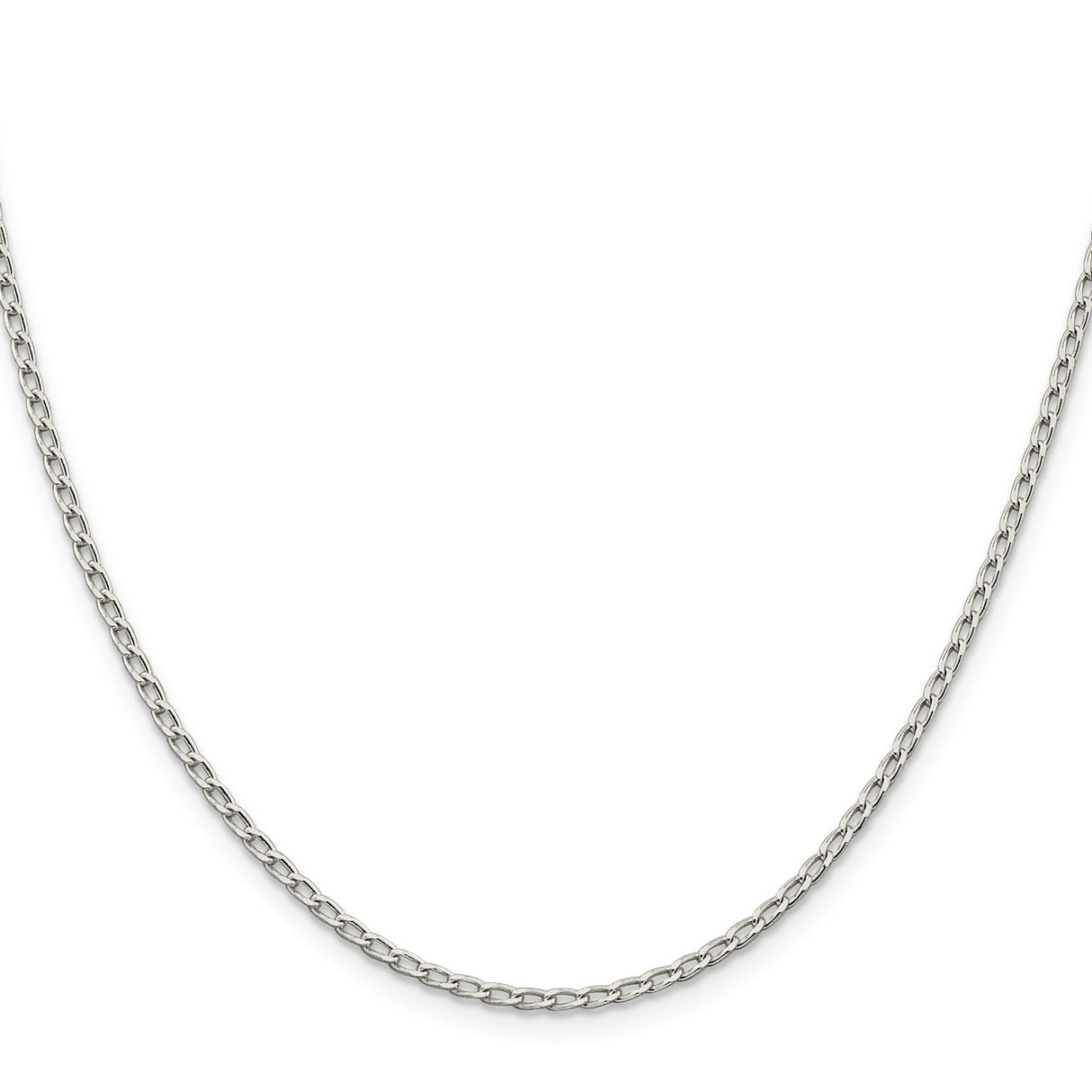 925 White Gold 2 mm Polished Chain Necklace, Solid